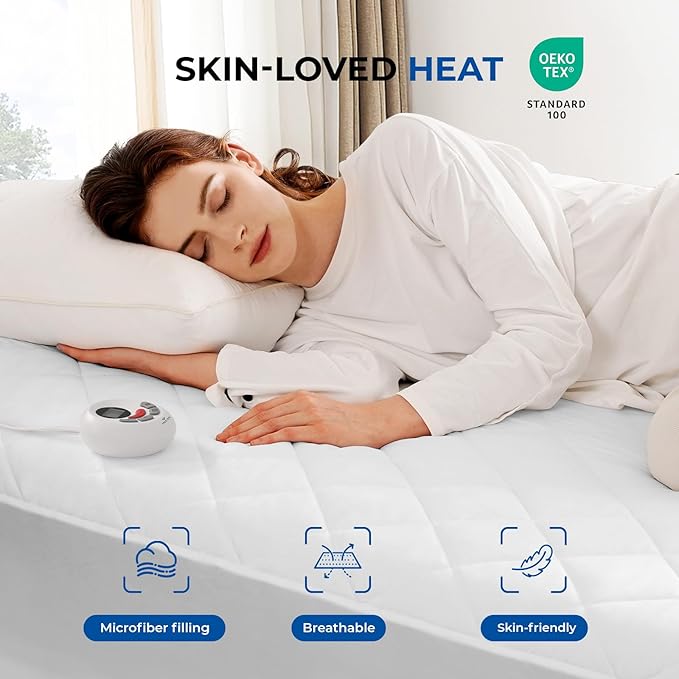 Heated Mattress Pad Twin Size Quilted Heating Electric Bed Warmer Luxury Comfort Heat Mattress Pad Cover Single Controller（10 Heat Setting | 1-12 Hours Auto Shut Off | with 8-21 Inch Deep Pocket）
