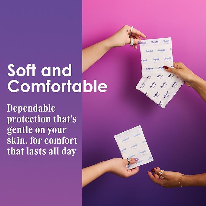 August Regular Cotton Menstrual Pads, 36-Pack Ultra Thin Pads with Wings, Hypoallergenic Sanitary Napkins with Organic Cotton Topsheet, Compostable Wrappers, Toxin Free, Fragrance Free