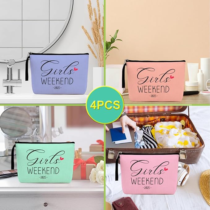 Hanamiya Na 4Pcs Weekend Makeup Bag Trip Gifts Favors Bag Girls Weekend Gifts Friendship Gifts for Women Girls BFF Bride Cosmetic Bag Zipper Pouch Wedding birthday Bachelorette Party