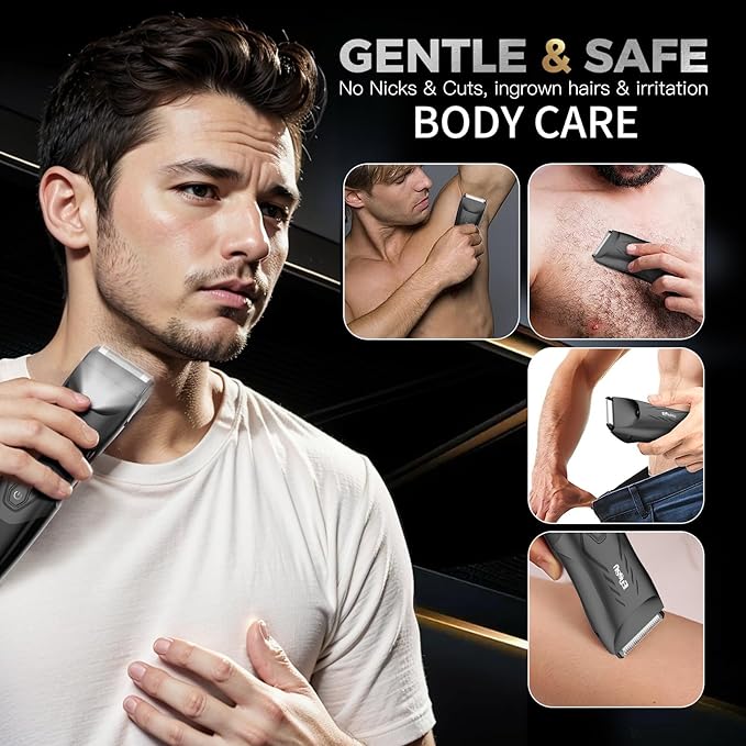 Body Hair Trimmer for Men: 2-in-1 Manscape Trimmer & Shaver with LED Light for Ball/Pubic/Groin,Waterproof Trimmer for Men,No-Nick Shaving,Smooth Grooming