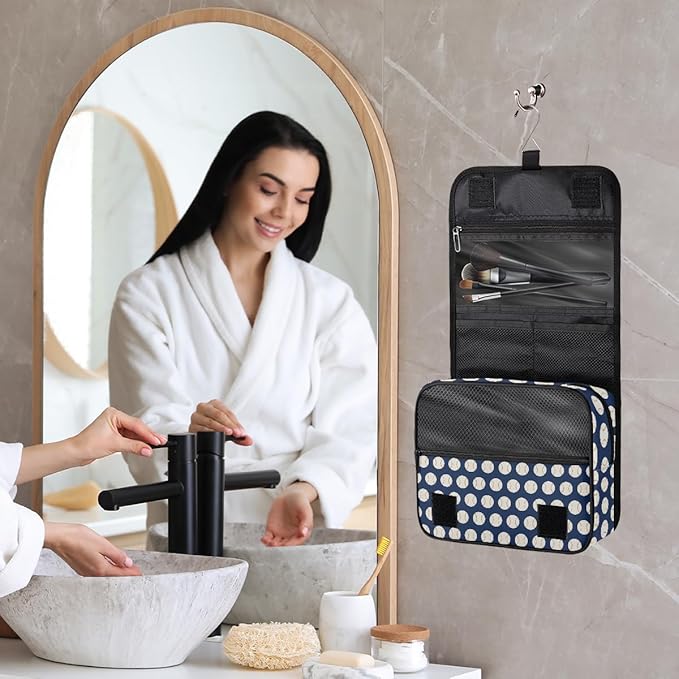 Travel Toiletry Bag for Women & Men Baseball Sports Blue Hanging Cosmetic Organizer Portable Waterproof Makeup Case Make Up Bag with Compartments Travel Essentials for Bathroom Shower