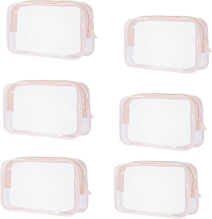 6 Packs Clear Cosmetics Bags for Women Men Waterproof Toiletry Bags PVC Makeup Bags Organizer Case with Zipper for Travel Bathroom (6 pink Colors)
