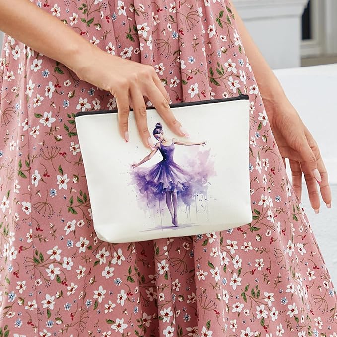 fkovcdy Cute ballerina makeup bag watercolor ballet dancing girl dancer gift recital gift little girl teen student ballet lover 07
