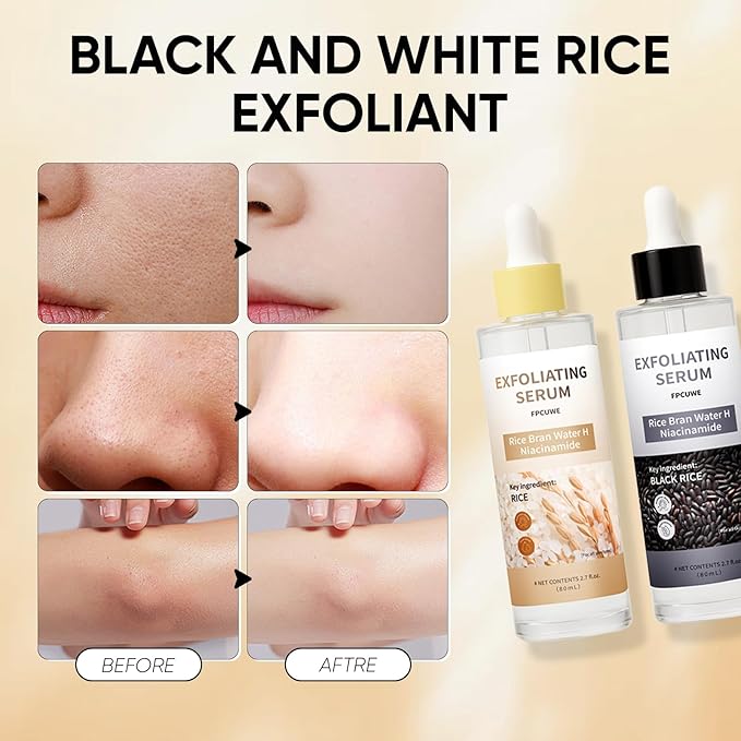 Peel Shot Glow Rice Ampoule Duo, Black & White Rice Exfoliating Ampoule for Gentle Peel + Pore Minimizing & Deep Hydration, Suitable for Face and Body (2)