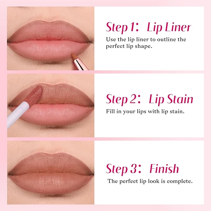 bayfree 2-IN-1 Lip Liner and Lip Stain, High Pigmented Long Lasting Velvet Lip Tint, Well-Defined Lipliner, Weightless Waterproof Not Animal Tested, Matte Finish Makeup