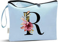 Vavabox A-Z Personalized Makeup Bag, Birthday Gifts for Women Mom, Gifts for Best Friend, Bride Bridesmaid Cosmetic bag (R, Blue)