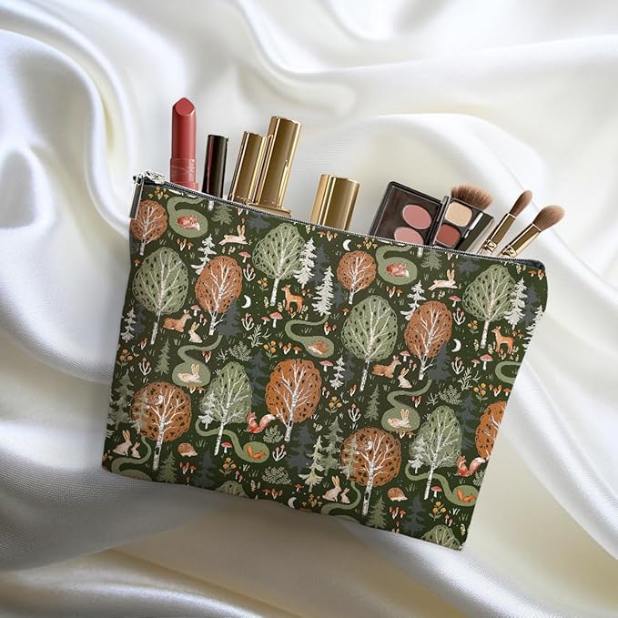 4 Packs Retro Flowers Makeup Bag Garden Cat Forest Animals Cosmetic Bag Friendship Gifts for Women Girls Sister Mom Botanical Travel Organizer Zipper Pouch Christmas Thanksgiving Birthday Gifts