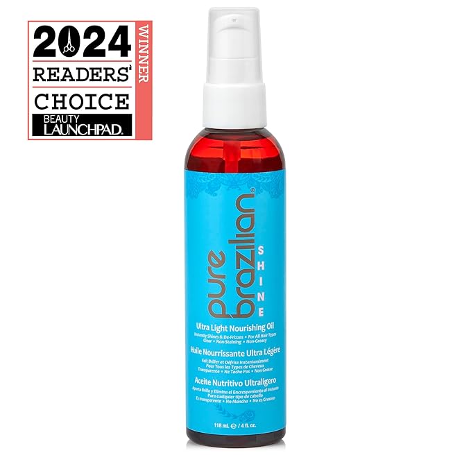 Pure Brazilian Shine Ultra Light Nourishing Oil with Brazilian Nut Oil for Smooth, Glossy & Frizz-Free Hair, Deep Hydration & Brilliant Shine, 4 Fl Oz