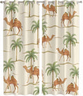 2 Panel Kitchen Cafe Curtains, Date Coconut Tree Sunlight Filtering Nature Air by Hokiten