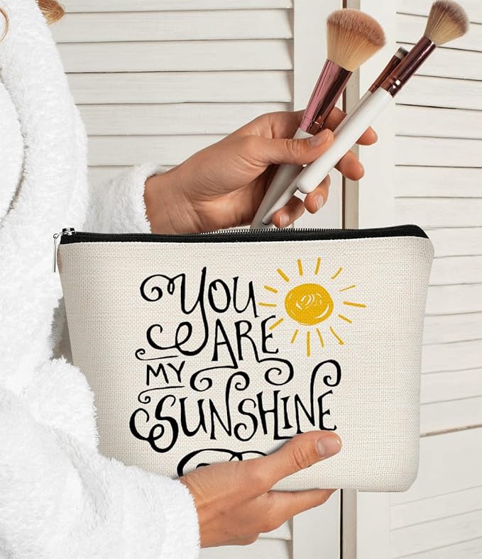 You are My Sunshine Inspirational Makeup Bag Cosmetic Bag Gift for Teen Girls,Birthday Christmas Gifts for Women Friends Mom Wife Grandma Daughter Teacher Coworker