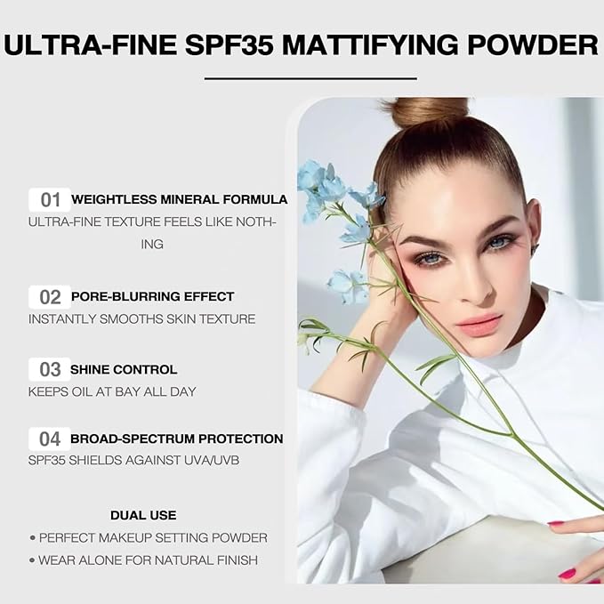 Mineral Setting Powder, SPF 35, Sunscreen Silica-Based Loose Powder, Oil Control & Pore Blurring, Universal Translucent Finishing Makeup (Solar Veil)