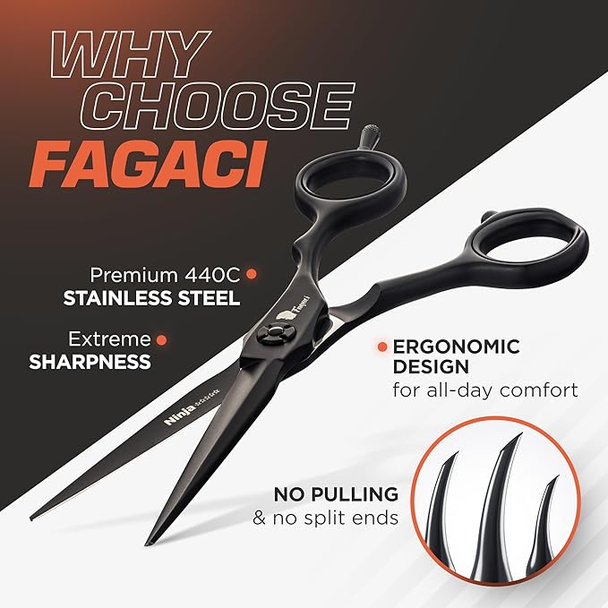 Fagaci Hair Thinning Scissors 6" with 440C Steel, Extreme Sharpness & Precise Cuts Texturizing Shears, Professional Hair Scissors, Barber Scissors Set, Slim Blades Texturizing Scissors