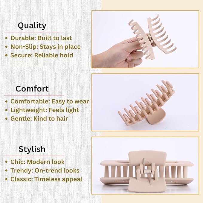 Blond Hair Clips for Women - 8 Pack 4.3 Inch Large Matte Banana Claw Clips for Women Thin Thick Curly Hair, Big Strong Hold jaw