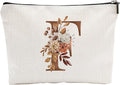 A-Z Boho Personalized Cosmetic Bag-Floral Cotton Letter Makeup Bag With Zipper-Artistic Cosmetic Bag For Travel-Bride,Birthday Gift For Women Daughter Friends-Women Makeup Organizer-A06