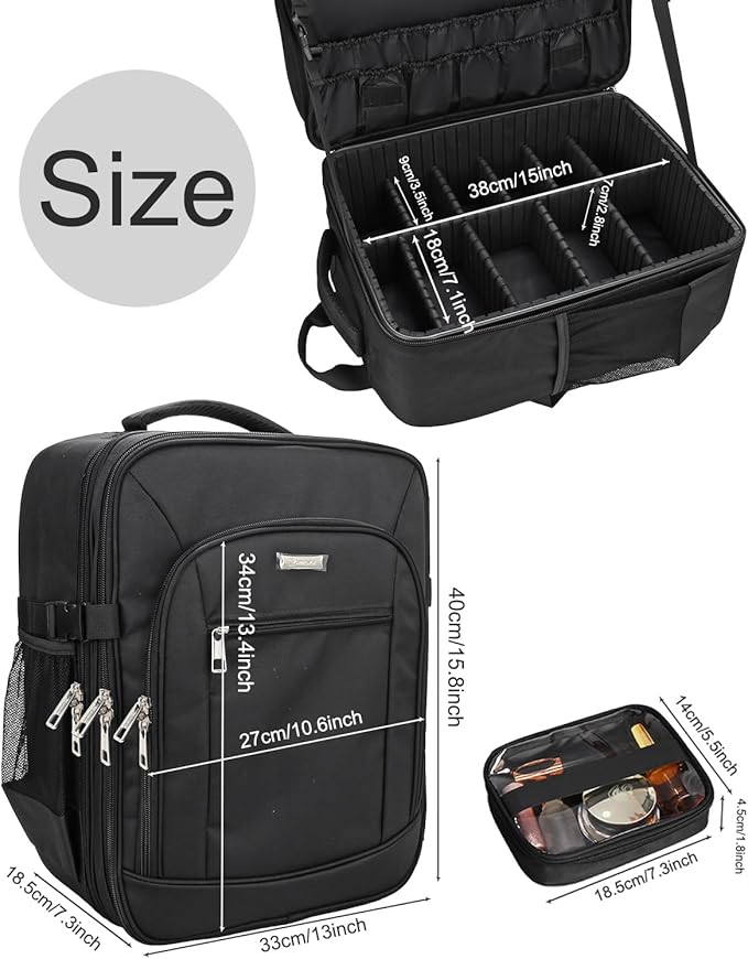 TANTO Makeup Backpack Makeup Artist Bag Professional Extra Large Cosmetic Bag Travel Train Case Storage Organizer Double-Layer Large Capacity Cosmetic Case with 4 Pouch(Black)