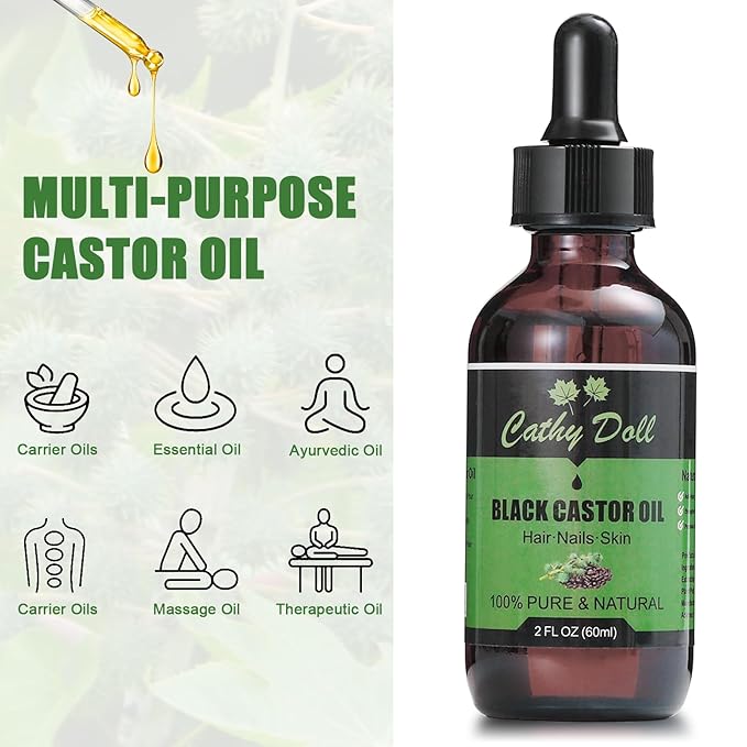 Jamaican Black Castor Oil Organic Cold Pressed Castor Oil For Hair 100% Pure Natural Castor Oil For Eyelashes Eyebrows (2 oz)