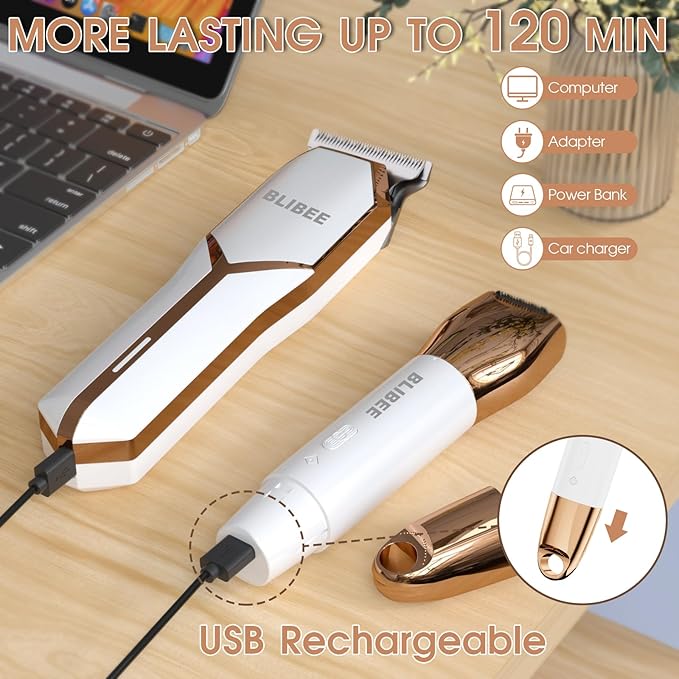Hair Clippers & Bikini Trimmer for Women - Waterproof Electric Clippers and 4 in 1 Bikini Trimmer Set, Deluxe Hair Trimmer, Wet/Dry Body Shaver for Nose Eyebrows Beard Pubic Hair, Mauve