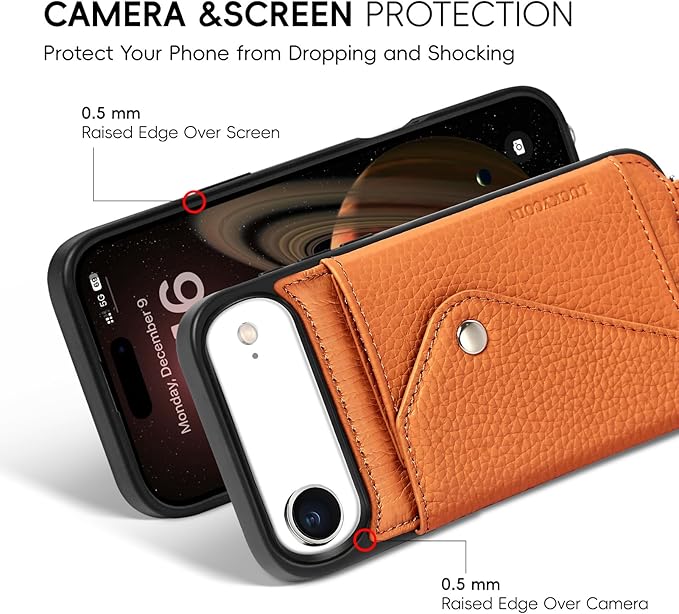 LUCKYCOIN Crossbody Wallet Phone Case for iPhone Air,100% Genuine Leather Wallet Phone Case with Expandable Flip Card Holder,Phone Purse for Women with Adjustable Removable Strap - Pebble Brown