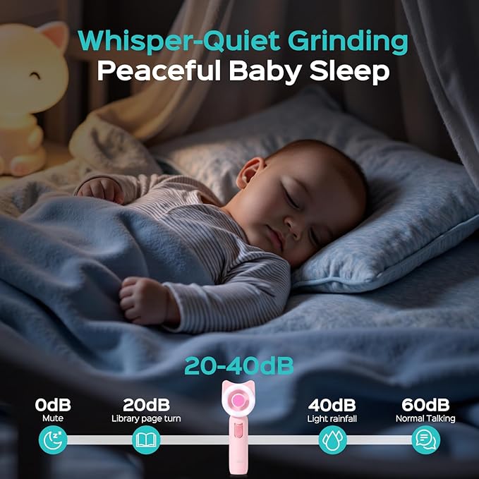 COSLUS Baby Nail Trimmer Electric: Gentle Baby Nail File with Quiet Design & 360° Light - Safe for Sleep Trim Grind, 16 in 1 Cute Nail Clipper Kit for Newborn Infant Toddler, C50, Pink