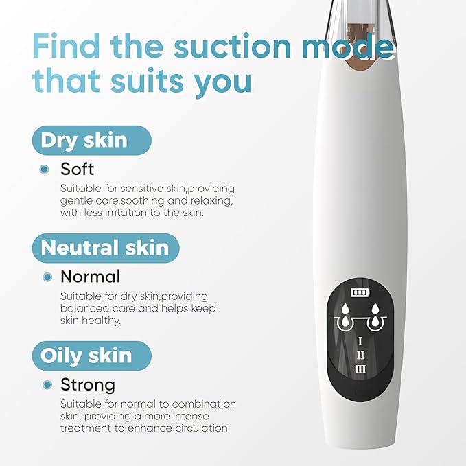 Facial Pore Blackhead Remover Vacuum - Facial Pore Cleaner with 3 Adjustable Suction Levels, 3 Probes, USB Charging Interface - Blackhead Extractor Tools for Women & Men (White)