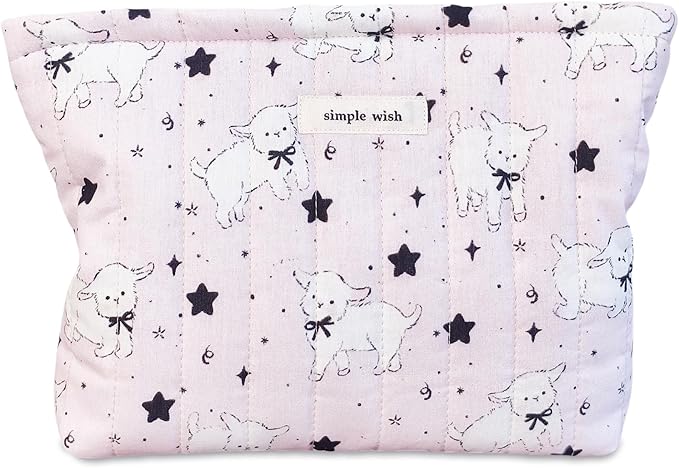STARDW Cute Cotton Quilted Makeup Bag Cosmetic Bags for Women and Girls,Travel Toiletry Bag Floral Makeup Zipper Pouch, Purse Organizer Pouches,Canvas Lining (Cute Lamb)