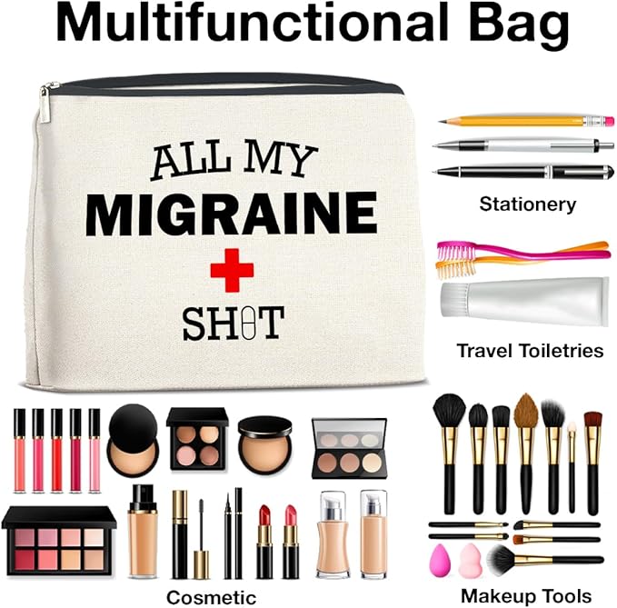 Medicine Cosmetic Bag Headache Migraine Awareness Gifts, All My Migraine Bag Zipper Makeup Pouch