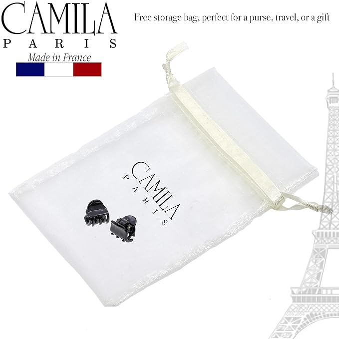 Camila Paris CP3288 French Hair Clip for Women, Set of 2 Small Black Girls Hair Claw Clips Fashion Durable Hair Accessories for Women, Luxury Ladies Strong Hold No Slip Grip Clamp, Made in France