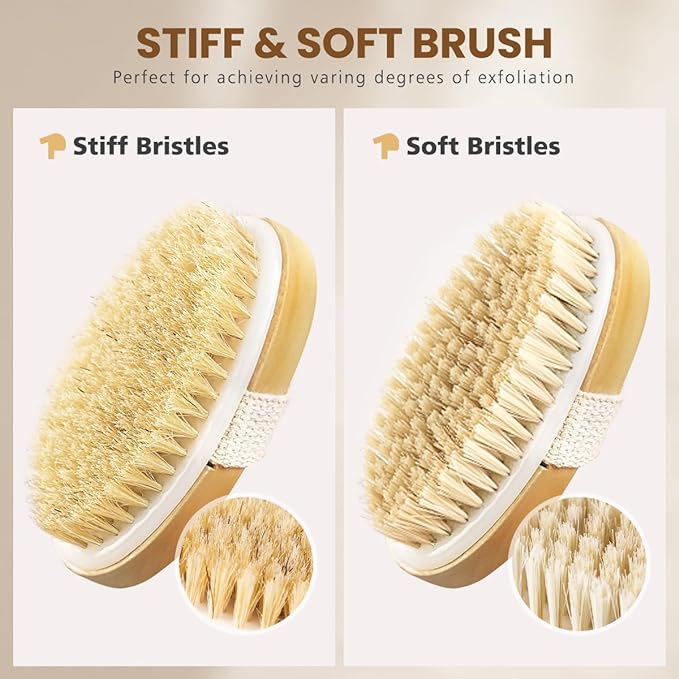 POPCHOSE Dry Brushing Body Brush, Natural Bristle Dry Skin Exfoliating Brush Body Scrub for Flawless Skin, Cellulite Treatment, Lymphatic Drainage and Blood Circulation Improvement