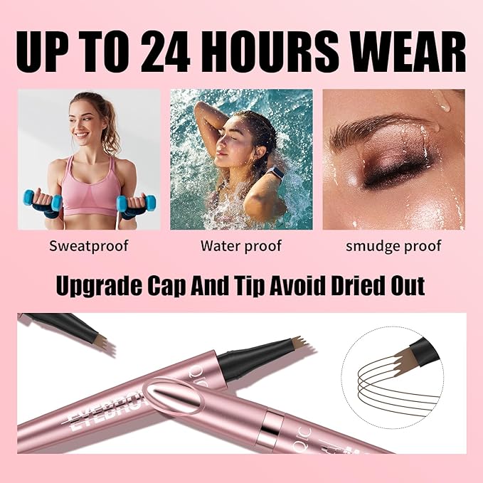 QIC Microblading Eyebrow Pen,Eyebrow Pencils for Women with 4-Fork-Tip, Waterproof Eye Brow Pencil Natural Hair-Like And Long-Lasting (Gray)