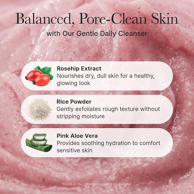 Arencia Rosehip Brightening Rice Mochi Face Cleanser & Daily Scrub - Moisturizing, Exfoliating & Deep-Cleansing - All Skin Types with Rice Powder & Rice Water (4.23oz)