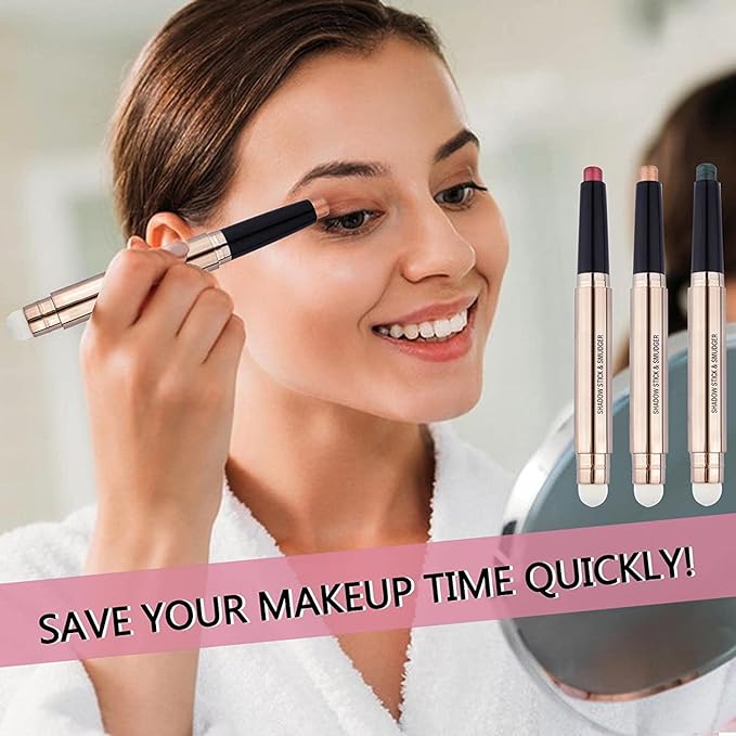 Evergreen Eyeshadow Stick Makeup, Highlighter Matte Cream Eye Shadow Pencil, Waterproof Hypoallergenic Long Lasting Crayon, Glitter Primer Palette Shimmer Eyeliner Pen wiht Soft Brush