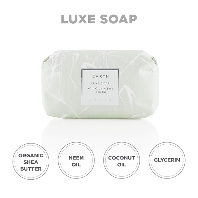 Zents Triple-Milled Luxe Bar Soap (Earth Fragrance) | Moisturizing Soap with Organic Shea Butter | Gentle Hand & Body Wash | Nourishes & Softens Skin | 5.7 oz