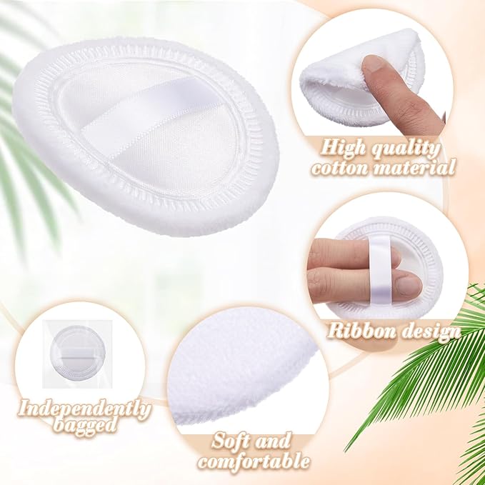 100 Pcs Cotton Powder Puff Washable 2.36 Inch White Round Cosmetic Face Powder Makeup Puffs with Ribbon Body Cosmetic