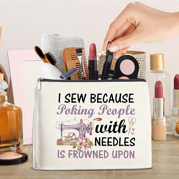 Sewing Gifts Makeup Bag, Hostess Gift for Women Mom Grandma Birthday Christmas, Quilting Gifts for Quilters Sewing Lovers Cosmetic Bag with Zipper Travel Toiletry Makeup Pouch for Purse