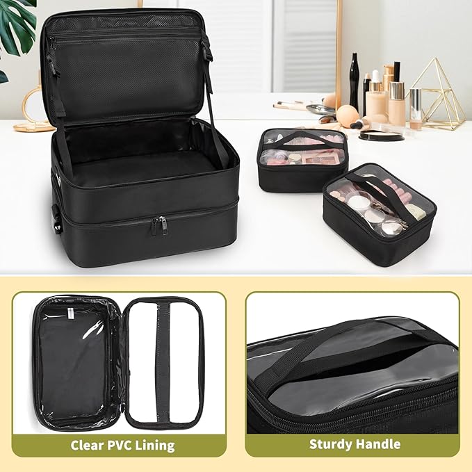 OCHEAL Hairstylist Traveling Case with a Large Makeup Travel Case for Hairstylist, Hairdresser Bag with Detachable Pouch,360° Rotatable Wheelsfor Hairdressing Tool Organizer