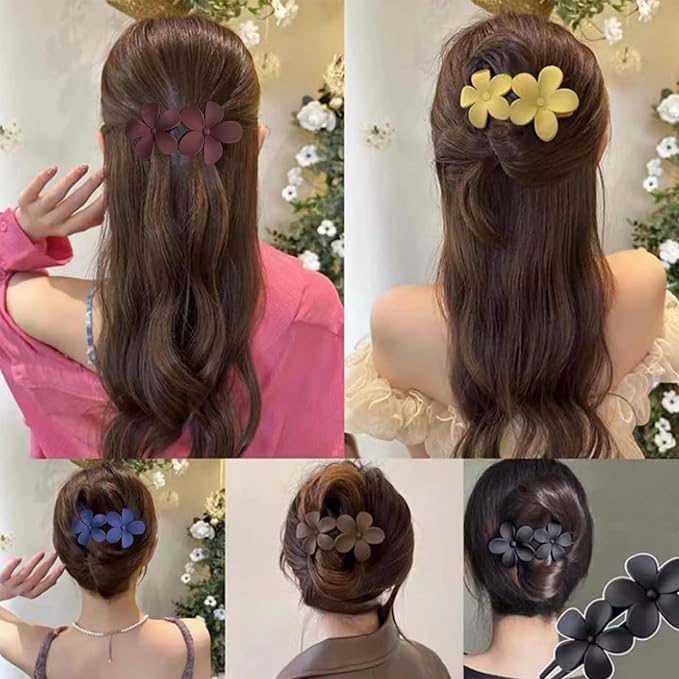 5PCS Flower Flat Hair Clips Non-Slip Matte Hair Clamps Floral Design French Alligator Clips Cute Clip Hair Claw Hair Accessories for Women Girls