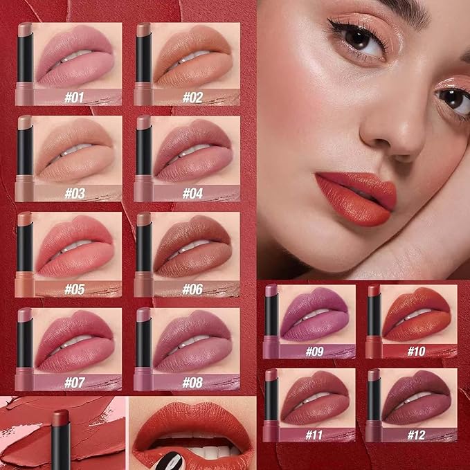 Matte Nude Red Lipstick For Women Highly Pigmented Lip stick Hypoallergenic Waterproof Long Lasting Lipsticks Quick Makeup Lightweight Portable # 01