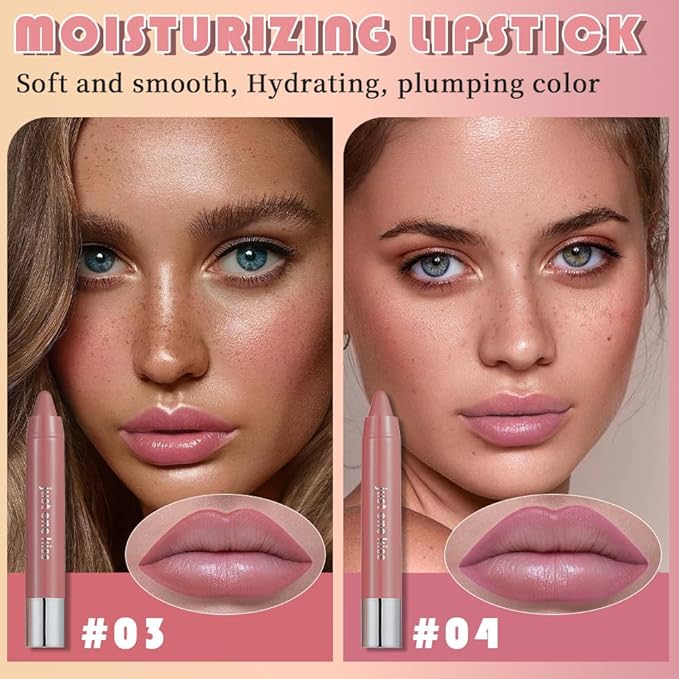 2Pcs Mauve & Pink Hydrating Cream Lipsticks Lip Crayon for Women, Moisturing Lipstick Longwear Lip Liner Crayon Set for Ombre Shades, Matte Creamy Lips Stick Natural Nourishing Lips Balm Set, B