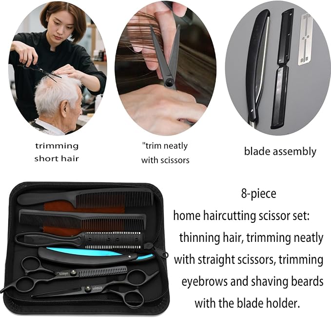 6-Piece Hair Scissors Set - 440C Steel Barber Shears Kit with Case, Razor-Sharp Professional Hairdressing Scissors for Salon, Home, Men/Women, Kids & Pet Grooming