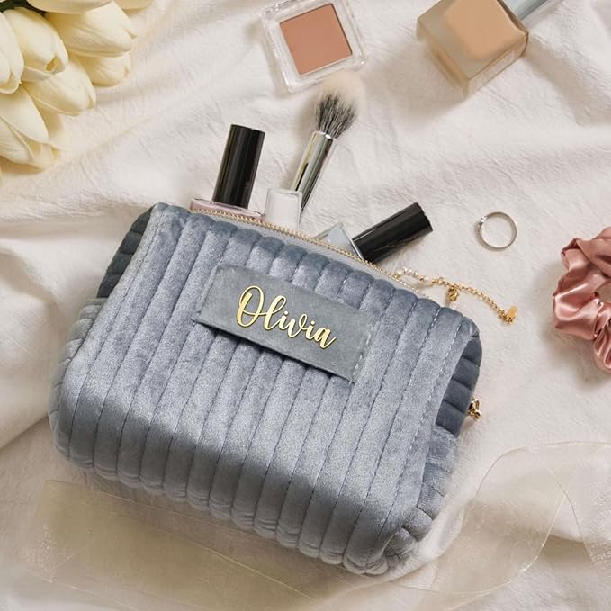 Personalized Makeup Bag, Velvet Custom Name Travel Makeup Bag with Zipper for Women Teen Girls Birthday Gifts Mothers Day Gifts for Mom