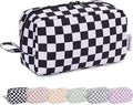 Narwey Checkered Makeup Bag Travel Cosmetic Bag Organizer Small Toiletry Bag Make Up Bags with Organized Pockets for Women (Black Checkerboard, Large)