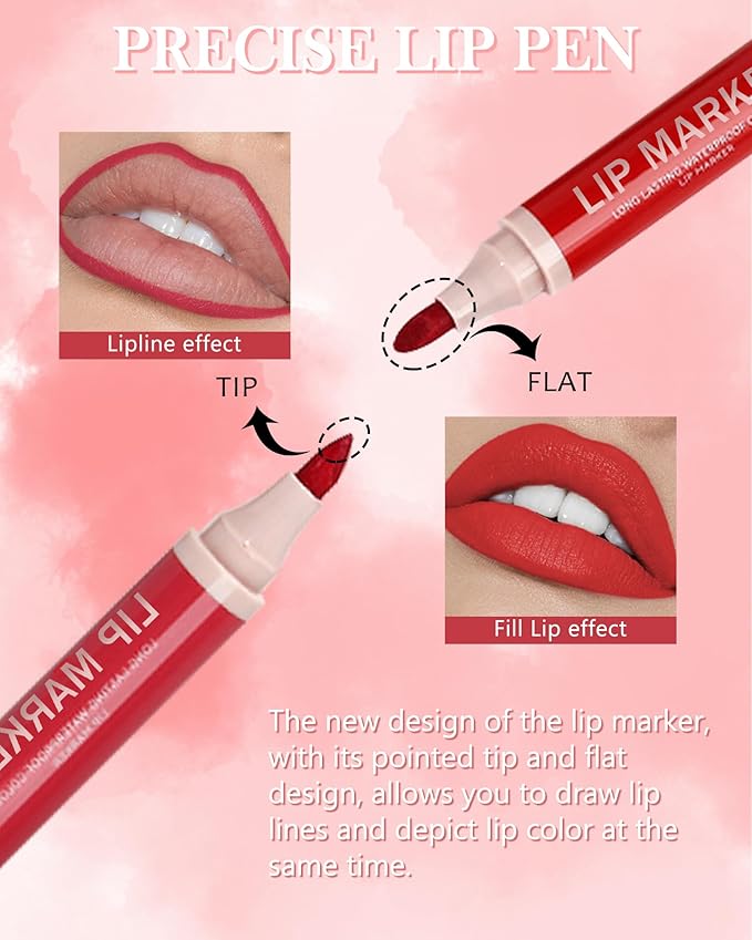 Lip Stain Makeup Pen-1Pcs Berry Pink Hydrating Lip Stain Liquid Lip Liner Pencil, Matte Color Look, Longlasting Waterproof Smudgeproof Natural Finish,Precise Chisel Tip Smooth,Makeup Gift for Women-01