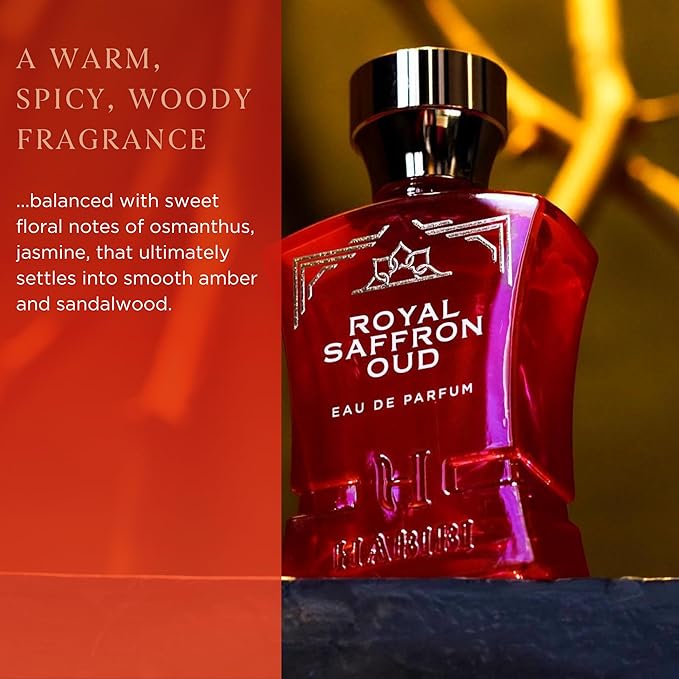 H HABIBI Royal Saffron Oud Arabian Perfume for Women – 2.5 oz (75ML) Long Lasting Women's Fragrance, Warm Woody Scent with Jasmine, Patchouli, Sandalwood & Amber Notes