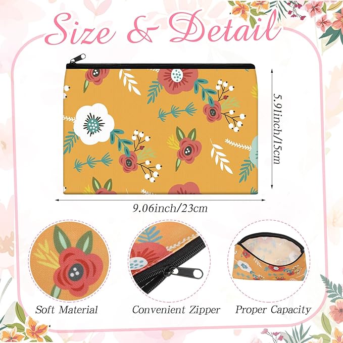Hillban 36 Pcs Floral Makeup Bags for Women Flower Cosmetic Bag Inspirational Pencil Case with Zipper Travel Organizer Pouch for Wedding Bachelorette Party Christmas Gifts, 12 Styles