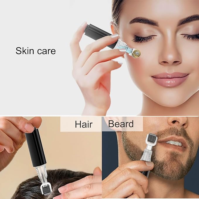 Derma Roller with Liquid Reservoir Serum Applicator for Lips, Skin, Hair, Wrinkles, Beard, Easy to Use Face Roller Skin Care Tools Without Serum, 105 Titanium Needles 0.25 mm