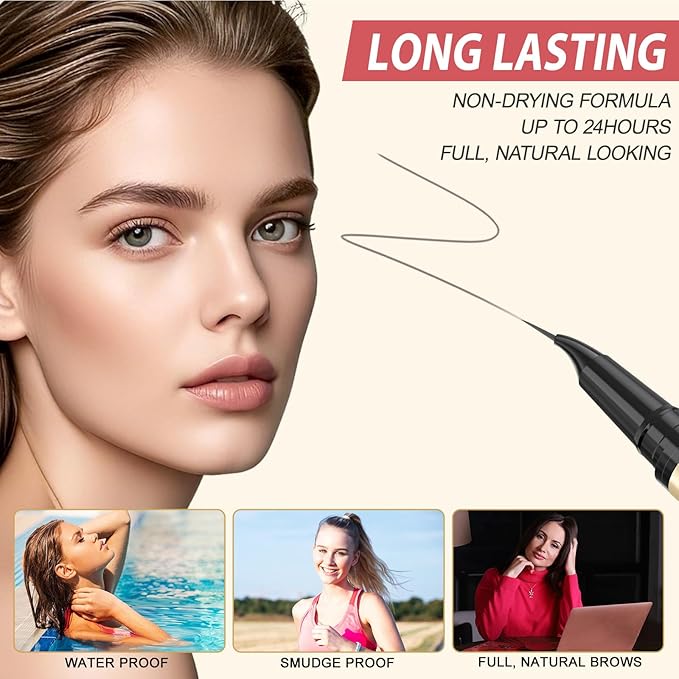 LAVONE Eyebrow Pen, 2-in-1 Eyebrow Pencils for Women with 4 Tip Microblading Eyebrow Pencil and Curved Precise Brow Pencil, Waterproof Eyebrow Pencil Create Full, Natural Hair-Like Brows, Grey