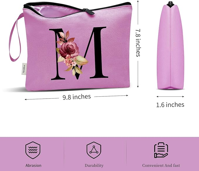 Vavabox A-Z Personalized Makeup Bag, Birthday Gifts for Women Mom, Gifts for Best Friend, Bride Bridesmaid Cosmetic bag (M, Purple)