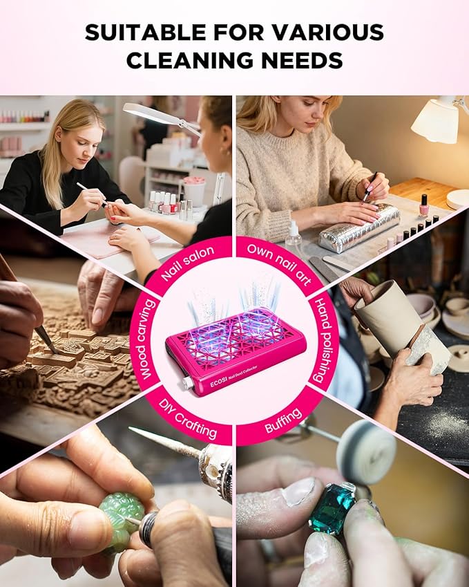 Nail Dust Collector, ECOSI 1600PA Professional Nail Dust Collector, 10-speed Adjustable Suction Nail Fan Dust Collector with Filter Papers (30 Pcs) for Manicure, Salon Nail Tech & Home