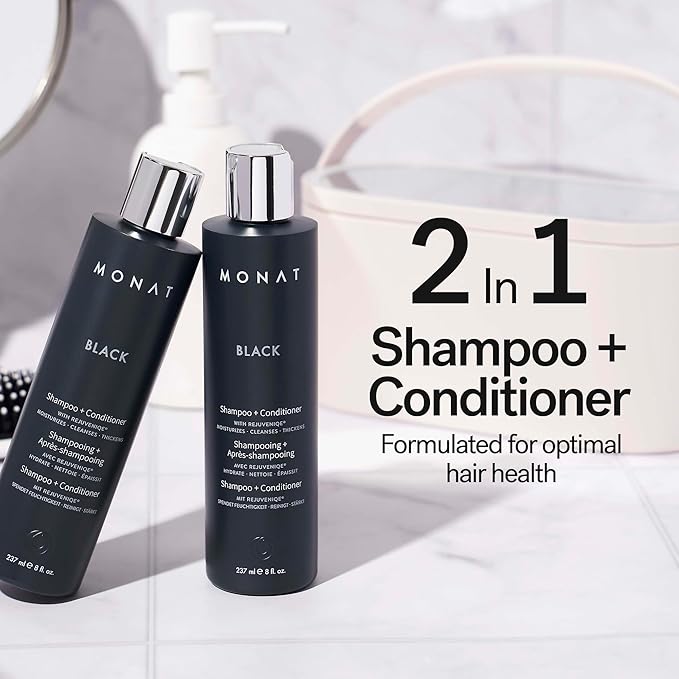 MONAT Black Shampoo + Conditioner – A 2-in-1 Formula for Optimal Hair Care in One Step – Cleanses, Conditions, and Promotes Stronger, Healthier-Looking Hair – For All Hair Types – 237ml (8.0 fl oz)