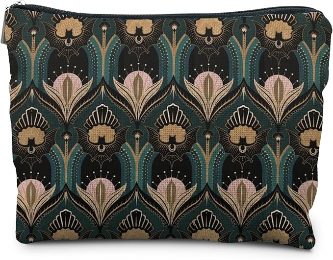 Witch Bags: Cosmetic Toiletry Bag - Vintage 1920s Gothic Bats and Flowers Aesthetic, Great for Women's Gothic Gifts or Halloween Gifts
